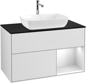 V&B Waschtischunterschrank Finion 100 in Weiß lackiert mit schwarzem Regal - Bild 1