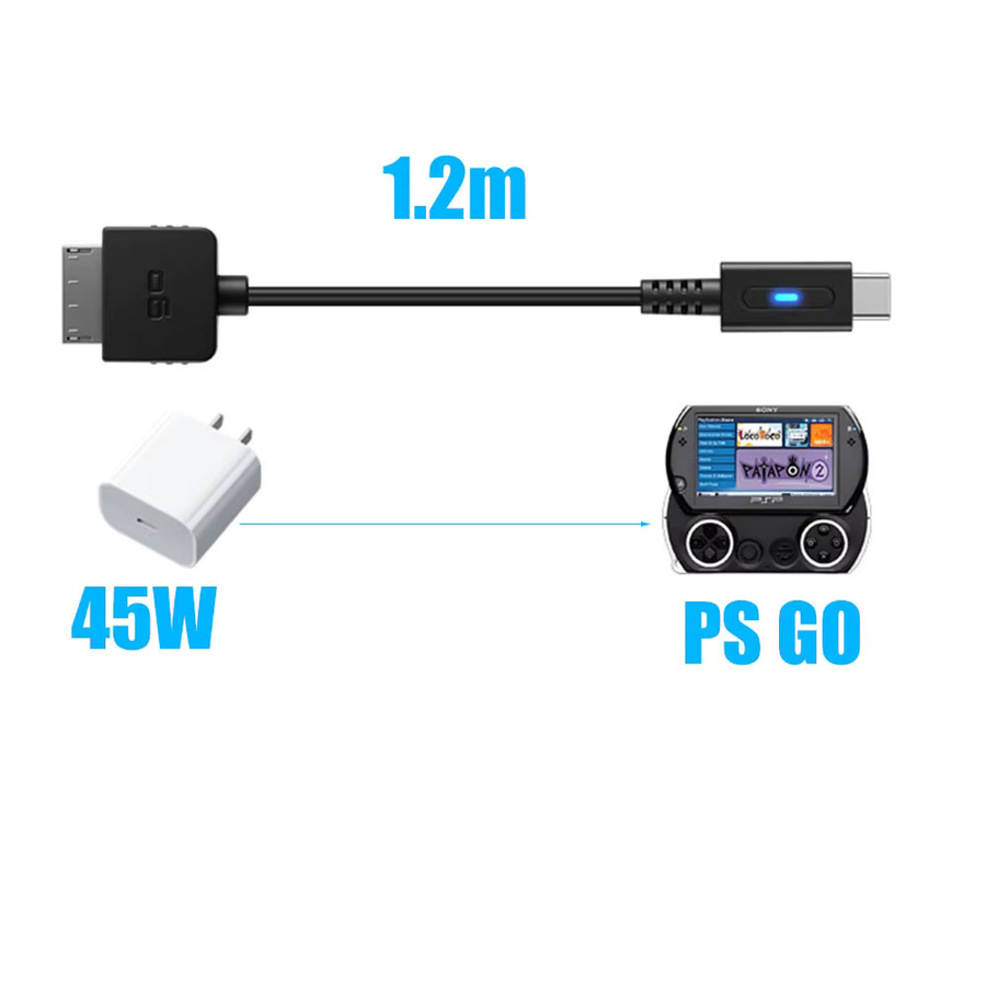 USB-C Lade- und Datenkabel für PSP Go Spielekonsole, LED-Konverterkabel in Schwarz - Bild 5