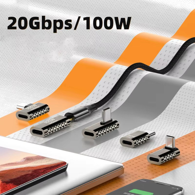 BSN USB-C Ladeadapter und Datenübertragungskonverter mit 90-Grad-Winkel, 100W und 20Gbps für Laptop, Handy und Tablets - Bild 3