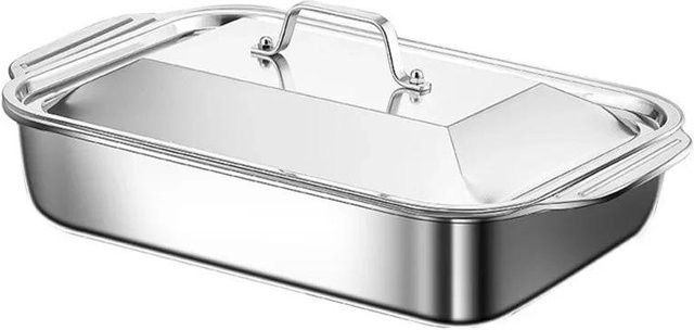 Edelstahl Grillfischtablett mit Deckel und doppelten Griffen, silber, B/T/H: 37 x 22 x 5 cm - Bild 1
