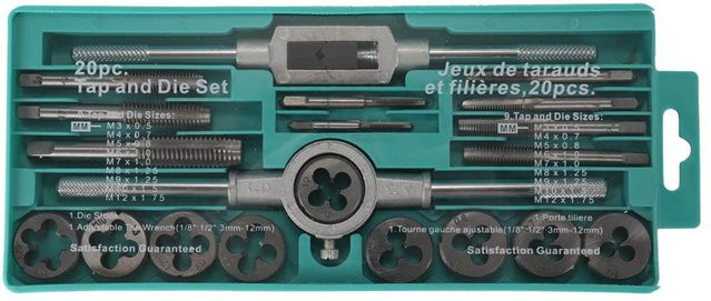 Meterk Gewindebohrer- und Schneideisensatz aus legiertem Stahl mit verstellbarem Schraubenschlüssel in Grau - Bild 1