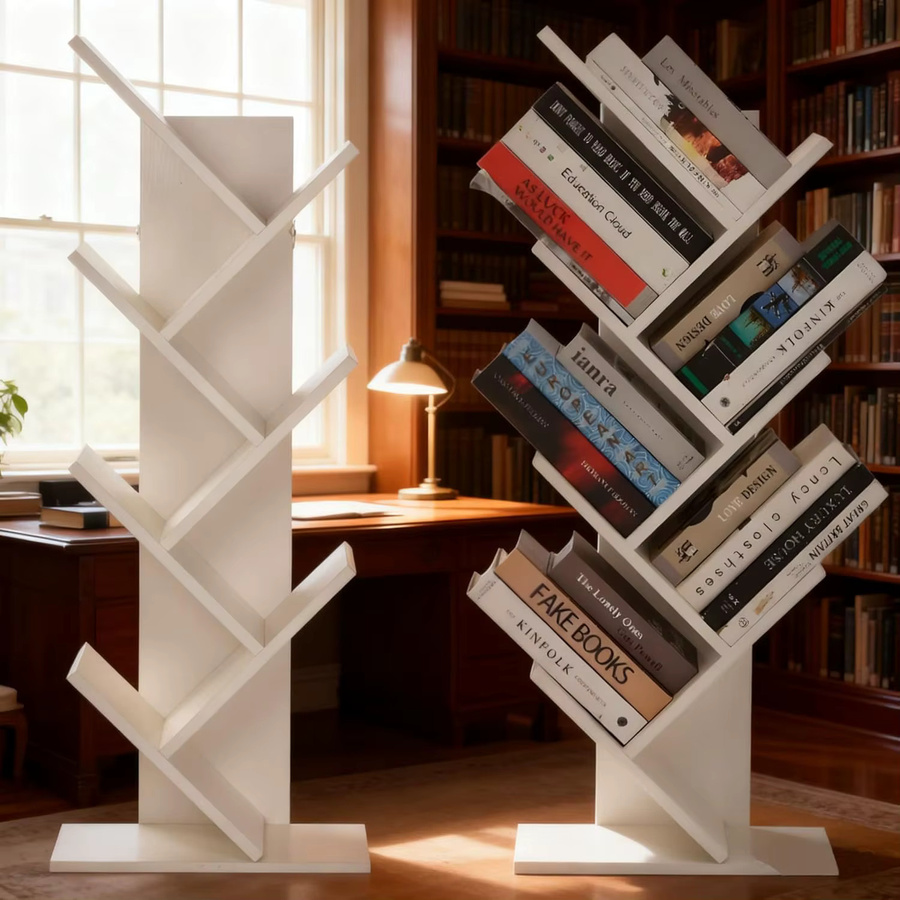 HiMISS Retro-Bücherregal in Weiß, schmales 5-stufiges Leiterregal aus Holz für Zeitschriften, Bücher und Medien - Bild 2