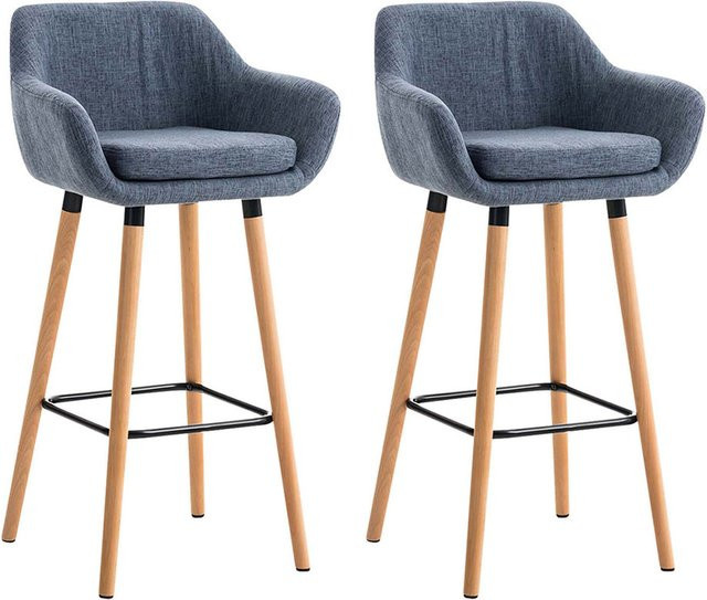 TPFLiving 2er Set Barhocker Grande mit Holzgestell und Stoffbezug in Blau - Bild 1