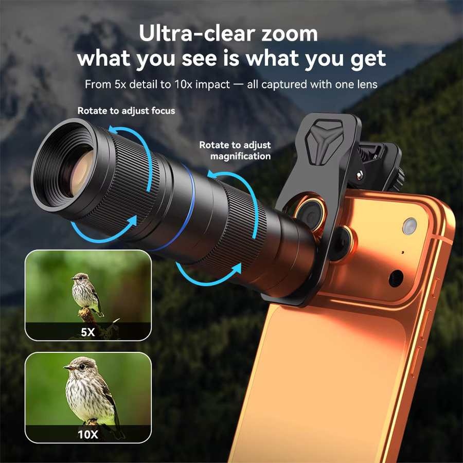 APEXEL HD 5x-10x Zoom Teleobjektiv für iPhone und Samsung Smartphones, Schwarz - Bild 3