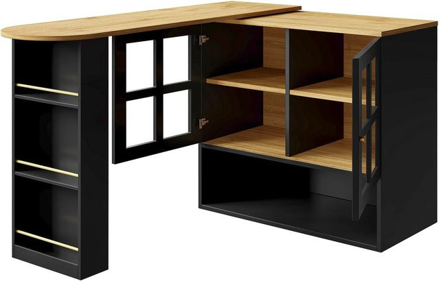 Merax 360 Grad drehbarer Bartisch und Snackregal in Schwarz mit 5 Ablagen, Glas und ausziehbarer Tischplatte, B/T/H: 102,5 x 60 x 39 cm - Bild 1