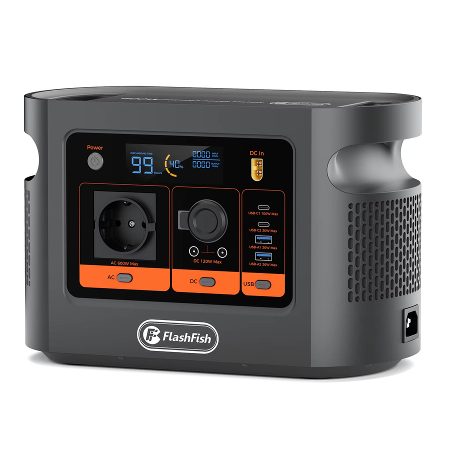 FlashFish E106B Tragbare Powerstation in Grau mit 384Wh Kapazität, 600W Dauerleistung und 1200W Spitzenleistung, LiFePO4 Solargenerator mit reiner Sinuswelle, 100W PD und 200W Solareingang - Bild 5