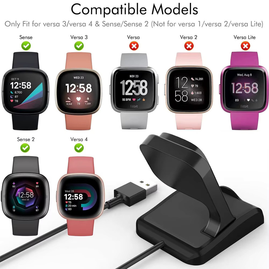 iHZCPRO Ladestation für Fitbit Sense, Sense 2, Versa 4 und Versa 3 in Schwarz mit USB-Kabel-Ersatz und USB-A sowie USB-C Anschluss - Bild 3