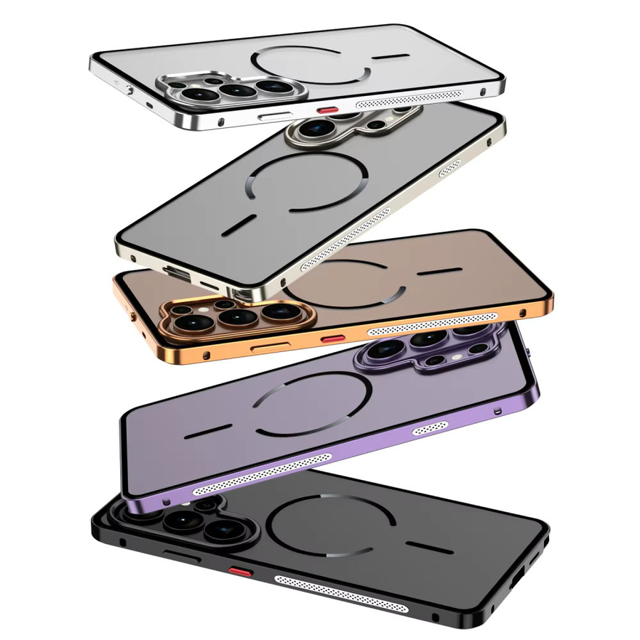 Vyimc Transparente Magnetische Hülle mit verchromtem Aluminiumrahmen für Samsung S26 S25 S24 Plus S23 Ultra in Silber - Bild 2