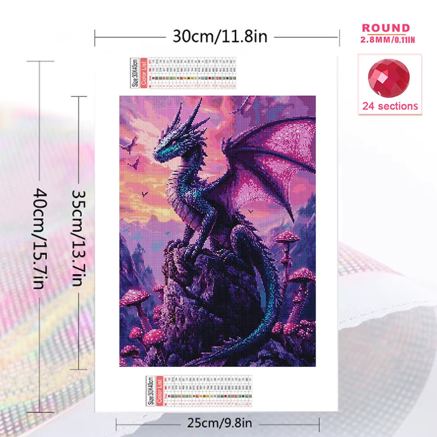 EverShine Diamant Mosaik Drachen Bild mit Strass Stickerei als Wanddekoration, Mehrfarbig, B: 30,0 cm, H: 20,0 cm - Bild 2