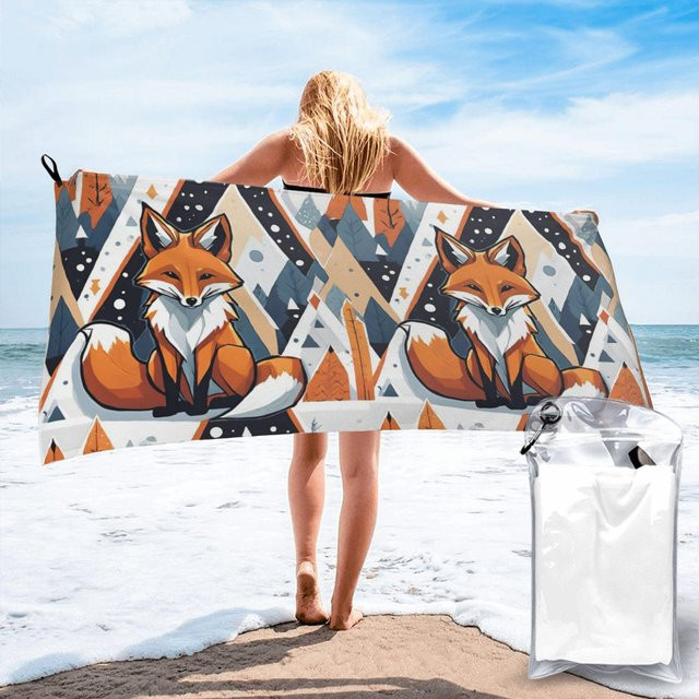 Strandtuch mit lachendem geometrischem Fuchs von JMG Household Supplies, weiche Mikrofaser, schnelltrocknend und saugfähig, Multicolour, Breite: 80 cm, Länge: 160 cm - Bild 1