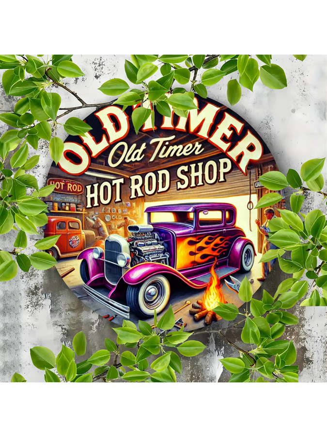 Potdemiel Vintage Hot Rod Shop Metallschild aus Aluminium, B/B/B: 20,3 x 20,3 x 20,3 cm, Mehrfarbig - Bild 7