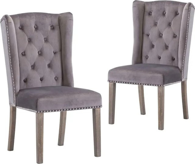 Set aus 2 vidaXL Esszimmerstühlen aus Samt in Grau mit Gummibaum-Massivholz, klassisches Design - Bild 1