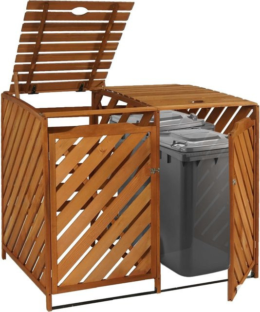 MCW Mülltonnenverkleidung J44 Mülltonnenbox aus Holz in Braun, erweiterbar für 2 oder 4 Mülltonnen, B/T/H: 121 x 133 x 98 cm - Bild 1