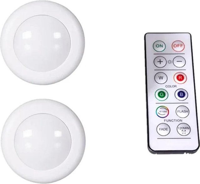 MnnWuu Runde LED Unterbauleuchte mit 16 Farben, Dimmbare Schranklampe mit Fernbedienung und Touch-Steuerung, Weiß, 2er Set - Bild 1