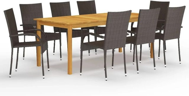 vidaXL 9-tlg Garten-Essgruppe Braun aus Akazien-Massivholz und PE-Rattan - Bild 1