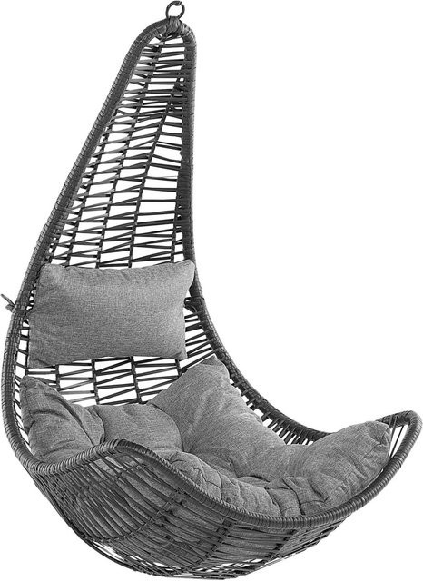 Beliani Hängesessel im Boho-Stil aus Polyrattan mit Polster in Schwarz und Grau, B/T/H: 80 x 83 x 120 cm - Bild 1