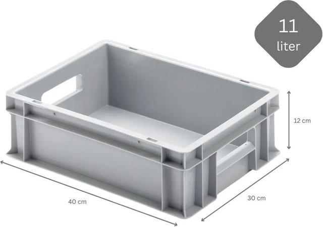 PROREGAL SuperSparSet 16x Eurobehälter mit offenem Griff und Auflagedeckel, Grau, H x B x T: 12 x 30 x 40 cm, 11 Liter Transportbox - Bild 1