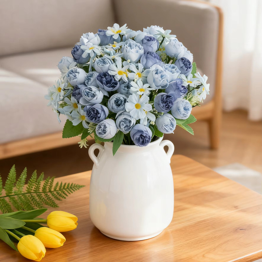 XIAOYINMO Künstliche Seidenrosen in Blau für Tischdekoration, Hochzeitskranz und DIY-Geschenke - Bild 2