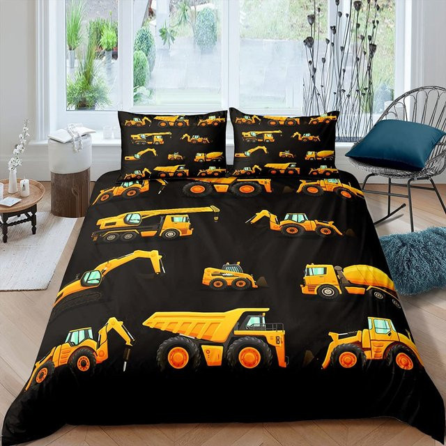 Bettbezug-Set mit Bagger und Baustellenfahrzeugen von Binchi Outdoor Product aus Mikrofaser, Schwarz, B/H: 135 x 200 cm - Bild 1