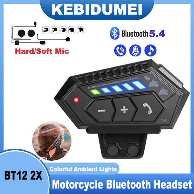 kebidumei BT12 Motorradhelm-Headset Bluetooth 5.4 in Schwarz mit Freisprechfunktion, Geräuschunterdrückung und Sprachsteuerung, wasserdicht und kabellos - Bild 1