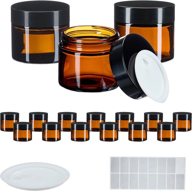 Relaxdays Salbentiegel Set, Braunglas, 16er Pack, 60 ml - Bild 1