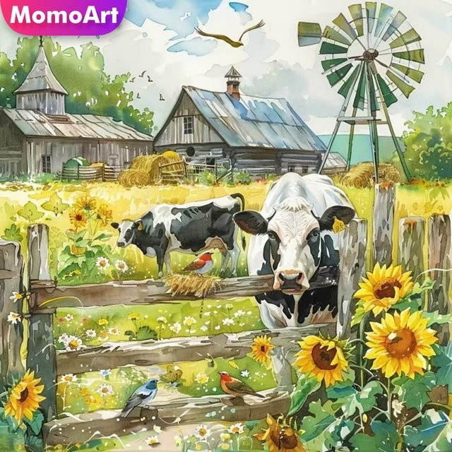 Momoart Diamant-Mosaik Kuh-Bild, Diamantmalerei, Bauernhof, Tiere, Set - Bild 1