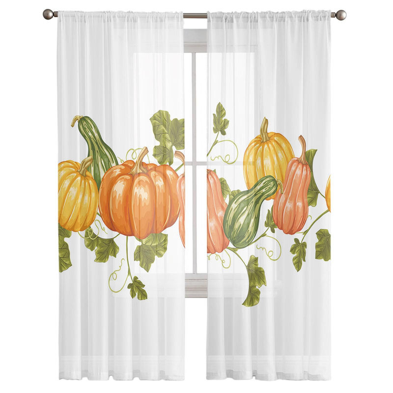 A Family Of Home Textiles Chiffon Vorhang mit Kürbis-Motiv in Weiß, B: 135 cm, H: 114 cm - Bild 5