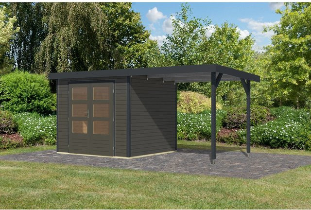 Karibu Gartenhaus Ernesto 3 B mit Anbaudach in Terragrau/Anthrazit, B/T/H: 209 x 238 x 213 cm - Bild 1