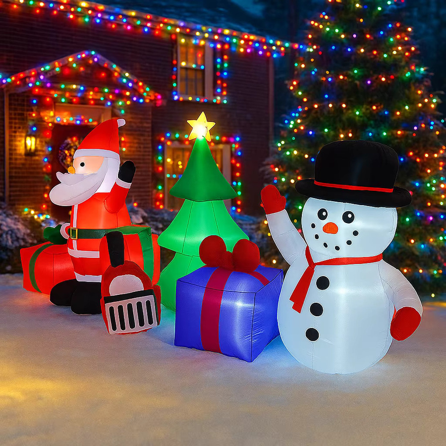 TONGHUANIU Aufblasbarer Weihnachtszug mit Santa Claus und Schneemann, LED-Beleuchtung, Mehrfarbig, Höhe: 2,7 m - Bild 4