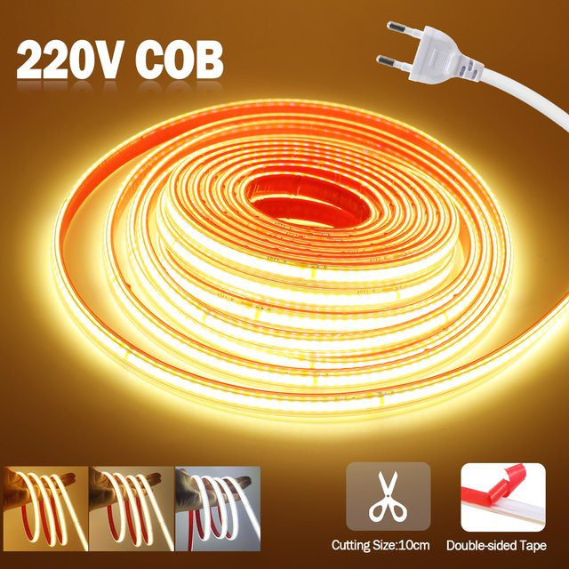 HEGEHE COB LED-Streifen IP65 wasserdicht, 220 V, 240 LEDs/m, flexibler Silikon-Lichtstreifen für Heimdekoration - Bild 1