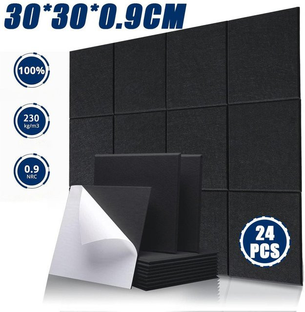 24 Stück Studio Akustikschaum Schallabsorbierende Schalldämmplatten aus Polystyrol, Farbe: Schwarz, B/B: 30 x 30 cm - Bild 1