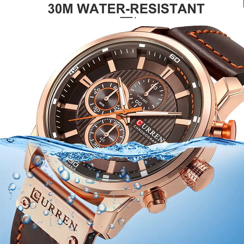 CURREN Armbanduhr Chronograph, Quarz, Leder, Schwarz, Roségold, Herren - Bild 6
