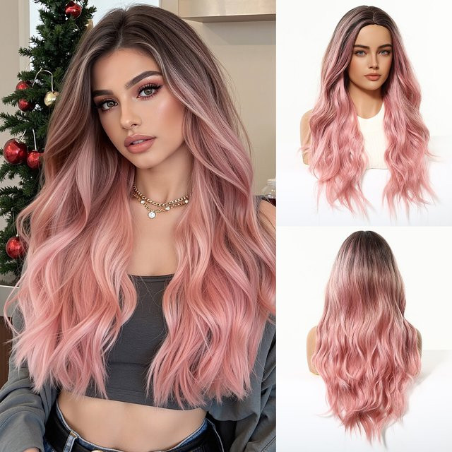 HENRY MARGU Perücke, rosa, lang, lockig, synthetisch, Damen - Bild 1