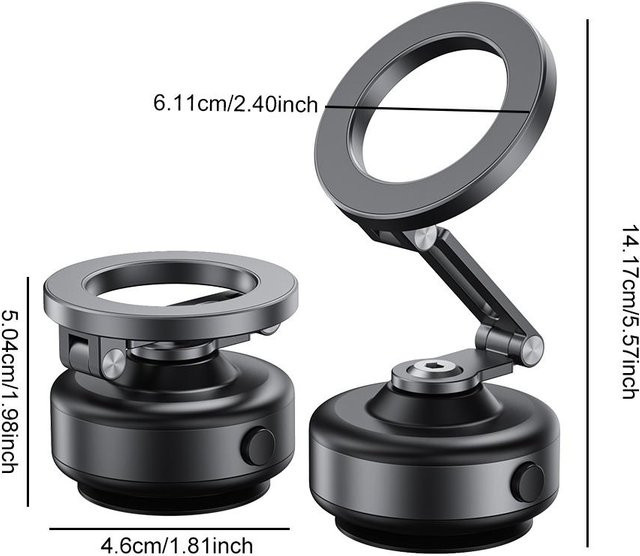VODOOL MagSafe Magnetische Vakuum Auto Handyhalterung in Schwarz mit 360 Grad Drehung und faltbarem Design für iPhone 12 13 14 15 16 Pro Max - Bild 1