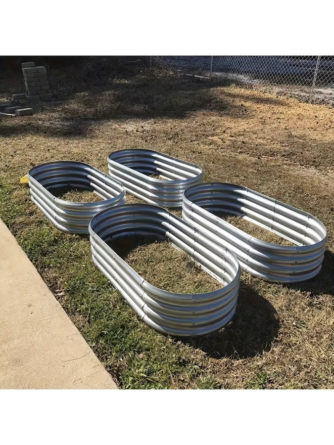 Personalisierbares erhöhtes Gartenbett aus verzinktem Stahl in Silber, ovaler Pflanzkasten für den Gemüsegarten, B/T/H: 120 x 60 x 30 cm - Bild 5