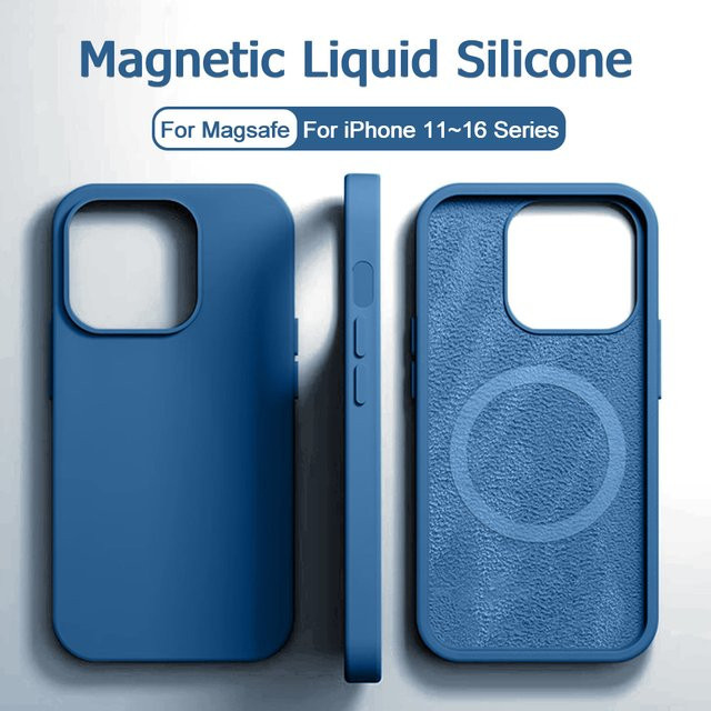 Magnetische Silikon Schutzhülle für iPhone 16 15 14 13 12 11 Pro Max Plus mit MagSafe Wireless Charging Kompatibilität in Blau - Bild 1