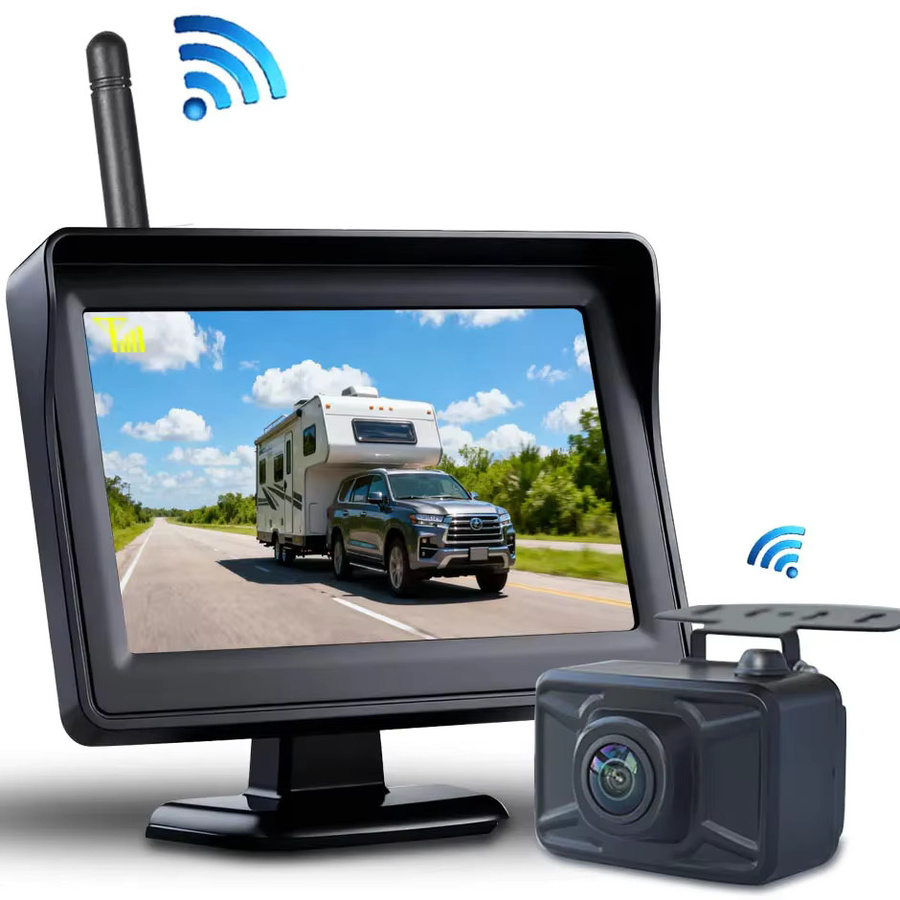 QXNY Drahtloses Rückfahrkamera-Set mit 4,3 Zoll HD-Monitor und Nachtsicht für LKW, Bus, Auto und Wohnmobil, Schwarz - Bild 2
