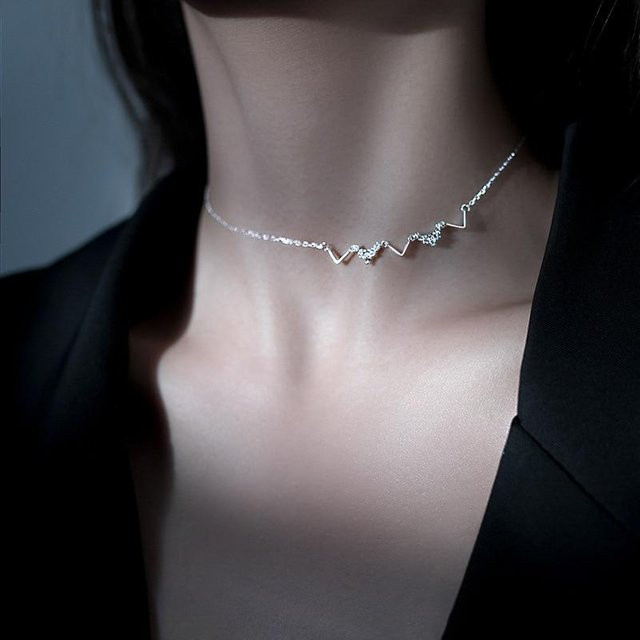 Halskette 925 Sterling Silber, Kristall, V-Form, Damen, grau - Bild 1