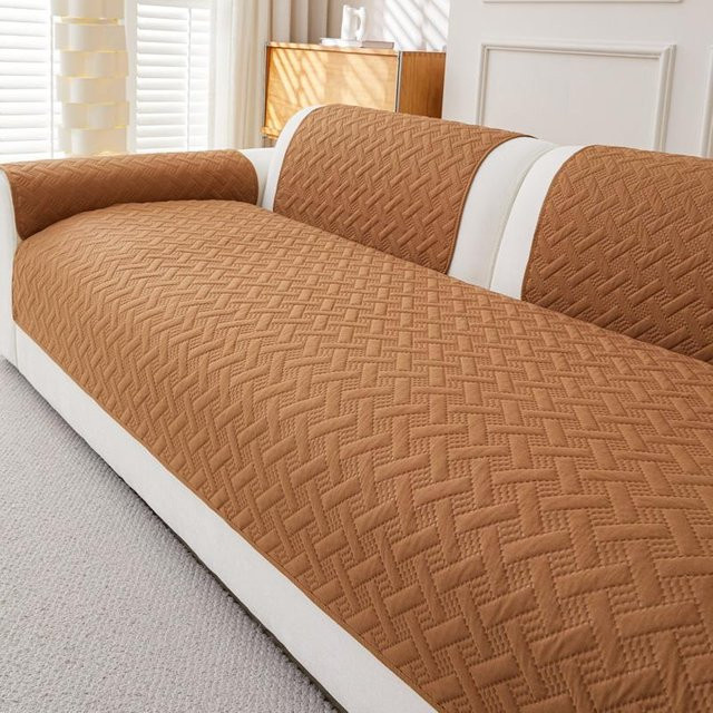 HOMEMOTION Sofabezug gestreift in Braun, rutschfest und schmutzabweisend, Universal Schutzhülle für Sofas, Breite: 210 cm - Bild 1