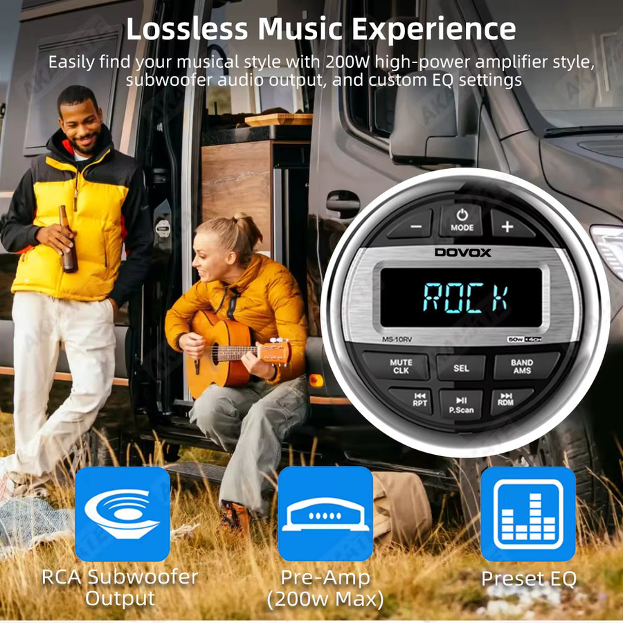 AKAMATE Bluetooth Autoradio mit MP3 und EQ für Wohnmobil, Boot und Marine in Schwarz mit 200W Leistung und AM/FM Antenne - Bild 3
