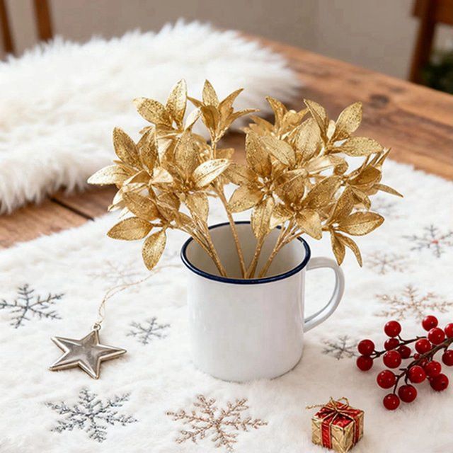 TTCY Künstliche goldene Kiefernzweige für Weihnachtsdekoration und Hochzeit in 2er oder 5er Set - Bild 1
