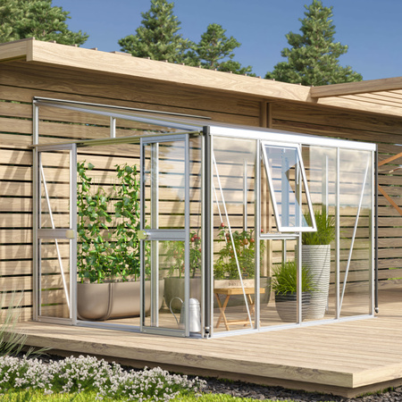 Vitavia Anlehn-Gewächshaus Athena 7000 aus Aluminium in Silber mit 7 m² Anbaufläche und Polycarbonat-Verglasung