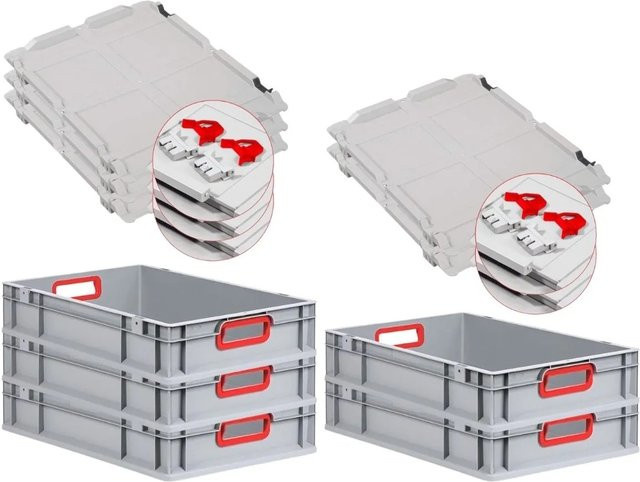 PROREGAL Spar Set 5x Eurobox Nextgen Color mit Scharnierdeckel und Schiebeschnappverschlüssen in Rot, H x B x T: 12 x 40 x 60 cm - Bild 1