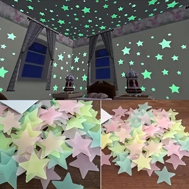 100 Stück fluoreszierende Stern-Aufkleber zum Leuchten für Kinderzimmer und Wände - Bild 1