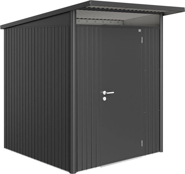 Biohort Metall-Gerätehaus AvantGarde Gr. A1 mit Satteldach und Standardtür in Dunkelgrau-metallic, B: 218 cm, H: 150 cm, T: 3,1 cm - Bild 1