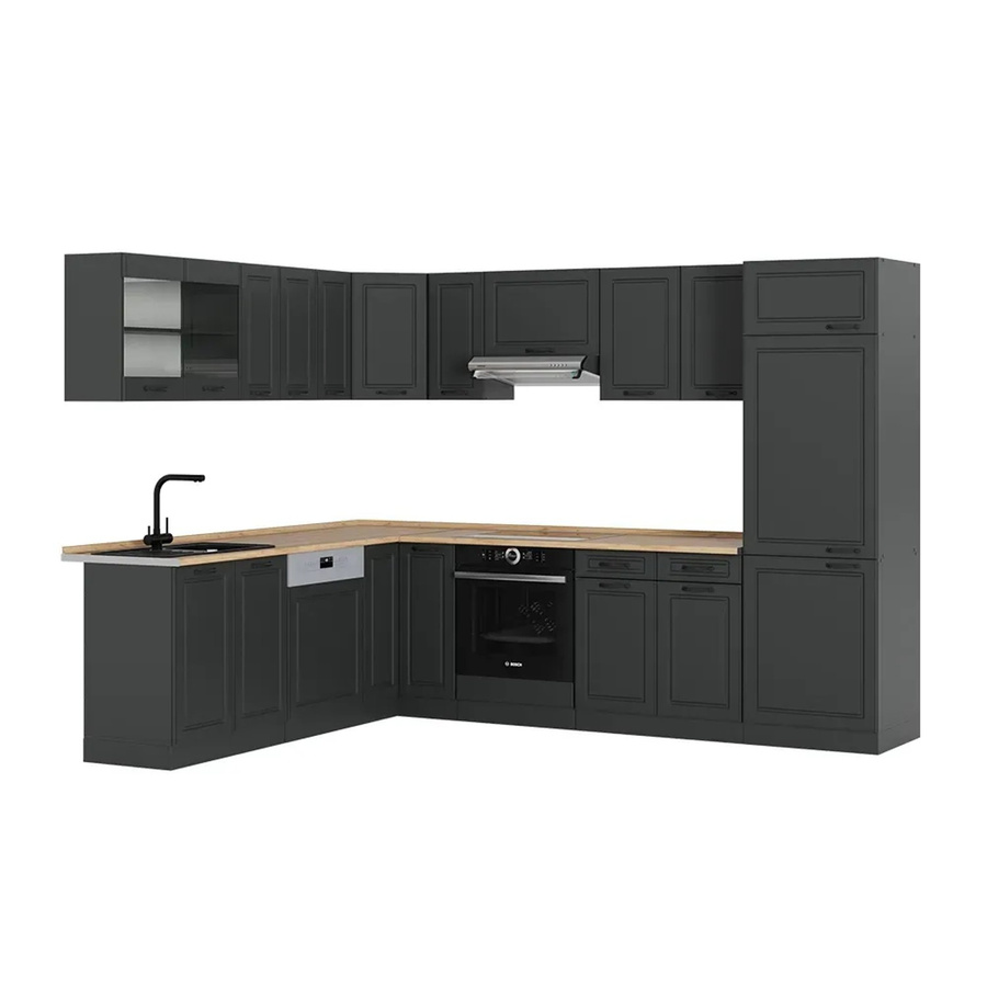 Vicco R-Line Eckküche Landhaus Stil in Anthrazit B/T/H: 227 x 287 x 207 cm - Bild 2