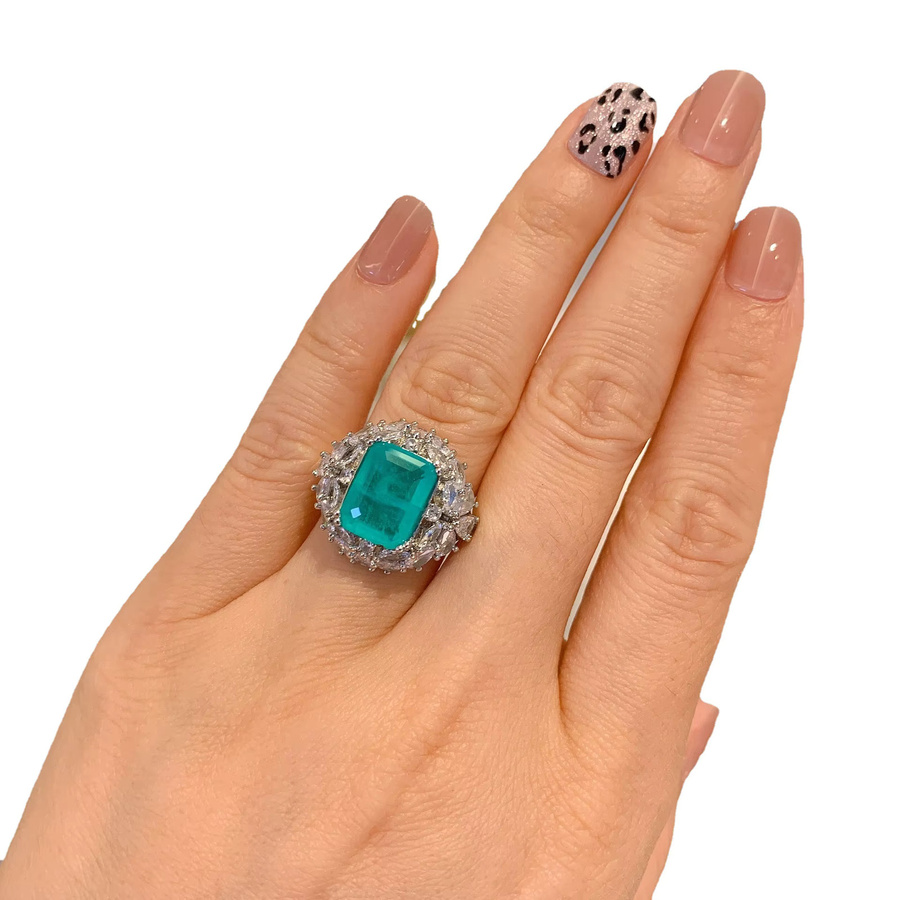 LJDZSW Verlobungsring, Paraiba Rubin, Smaragd, Damen - Bild 3