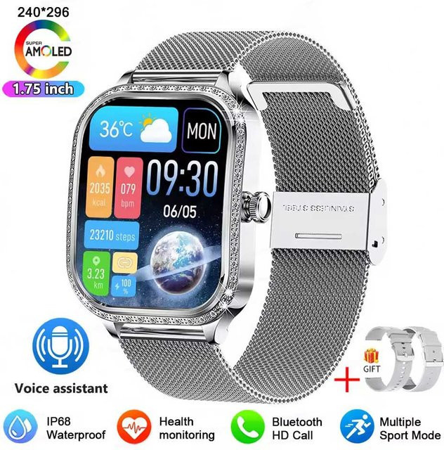 Lucky Start Smartwatch für Damen in Silber mit GPS, Herzfrequenzmessung und Bluetooth-Anruffunktion für Android und iOS - Bild 1