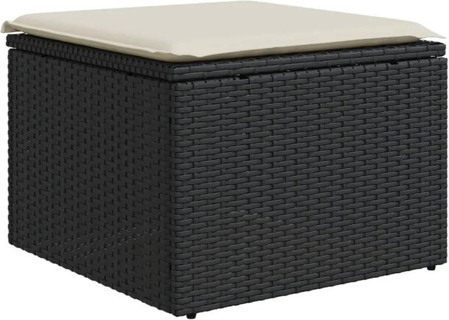 vidaXL Gartenhocker aus Polyrattan mit Kissen in Schwarz, B/T/H: 55 x 55 x 37 cm - Bild 1