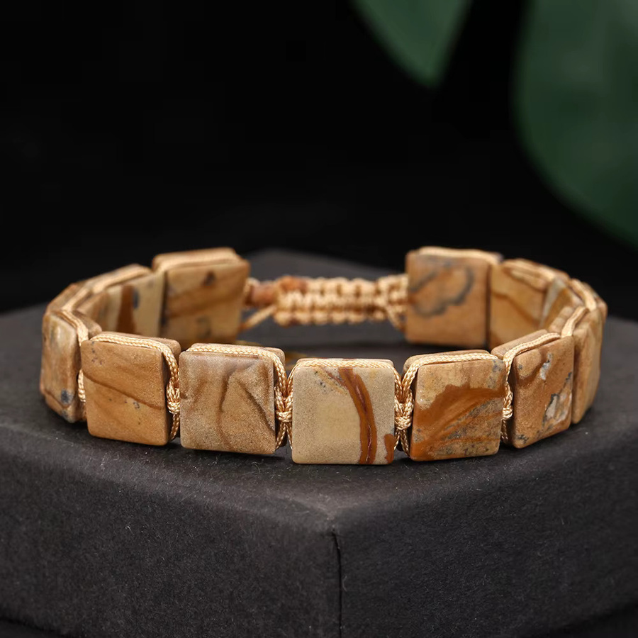 Teowaki Armreif, gelber Holz-Jaspis, Unisex, 15 + 6 cm - Bild 3